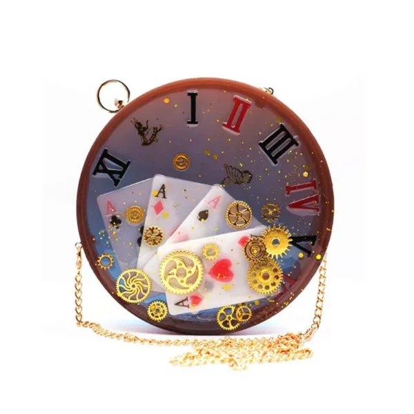 Resin Heart Shaker Bag DIY Clear Clutch Handbag Cat Molds Handmade Epoxy Resin Craft Women Bags Round Silicone Purse Mold-Round metal - Image 2
