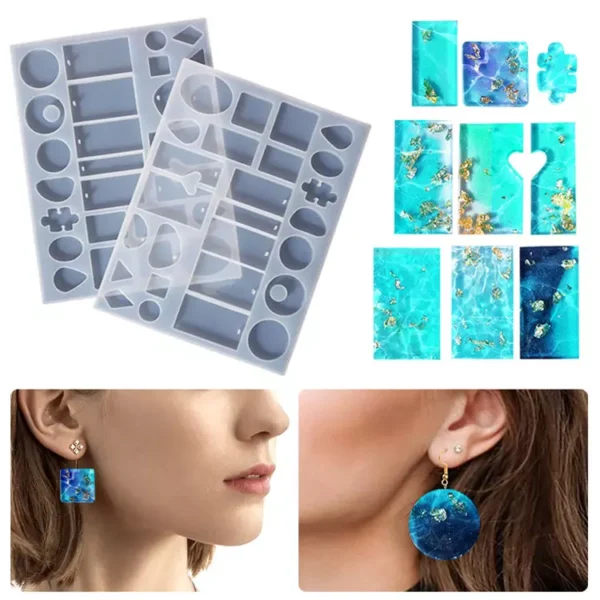 Silicone Epoxy Pendant Jewelry Earring Circle Square Rectangle Water Drop Resin Mold - Image 4